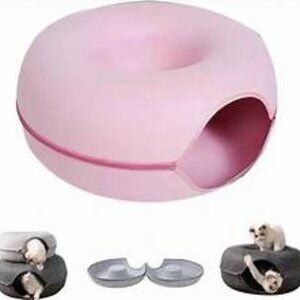 RIZZARI 24 X 24 X 11 Inches Large Cat Tunnel Bed, Peekaboo Cat Cave PINK